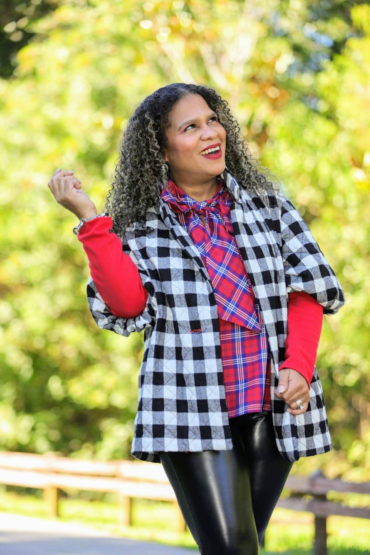 Black and White Plaid coat and blouse